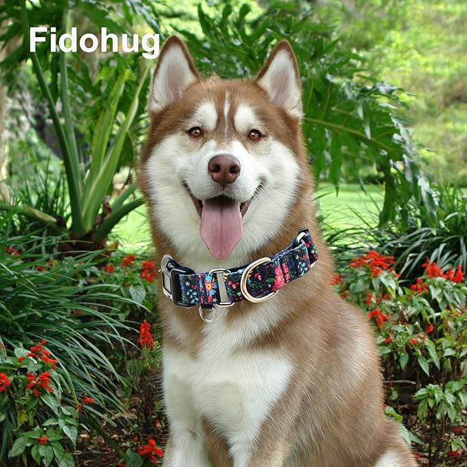 Martingale Collar for Dogs Floral Dog Collars for Small Medium Large Dogs with Buckle Adjustable Soft Nylon Dog Collar (Blue Pink Flower, Medium)