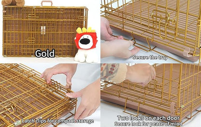HOMEY PET Copper Gold Dog Crate 36 Inch, Portable Folding Metal Wire Dog Kennel Pet Dog Cage with Removable Floor Grid, Pull Out Leak-Proof Pan, Double Doors, Handle for Medium Dogs, Indoor Outdoor