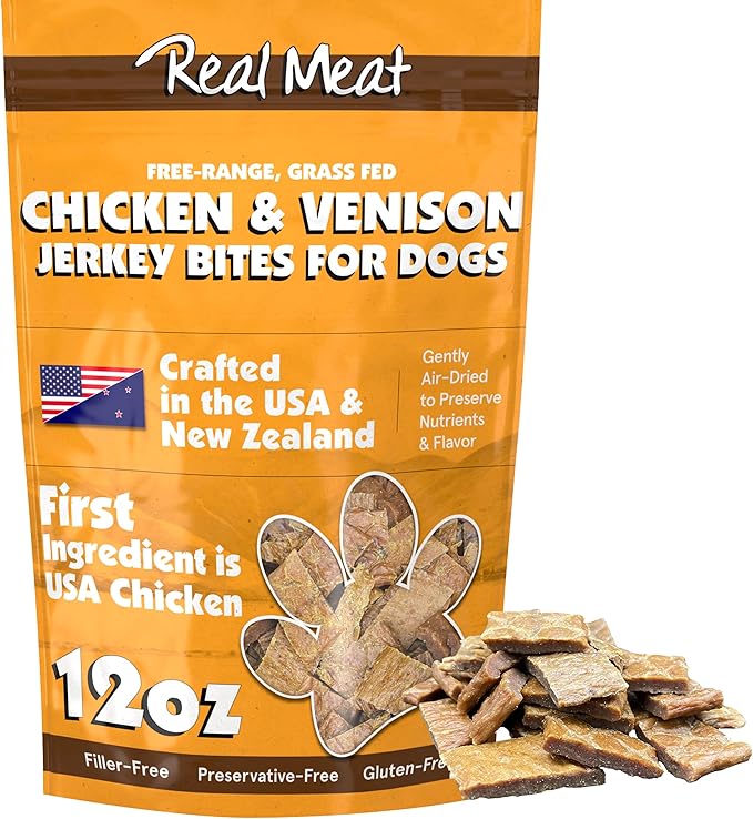 TRMC Real Meat Dog Treats - 12oz Bag of Bite-Sized Air-Dried Venison & Chicken Jerky for Dogs - Grain-Free Jerky Dog Treats Made up of 95% Free-Range Venison & Chicken - All-Natural Dog Treats