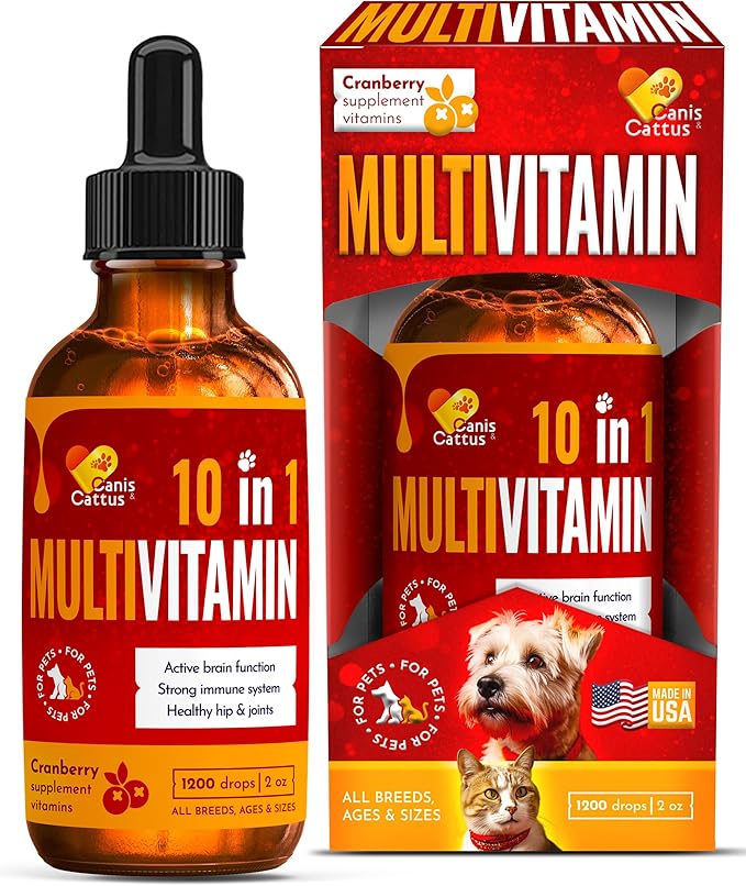 Multivitamin for Dogs & Small Pets with Glucosamine – Liquid B, C, D Dog Vitamins for Skin, Coat, Hips & Joints – Cat Vitamins for Indoor Cats Care for Urination, Breathing, Digestion – 2 oz Bottle