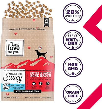 I AND LOVE AND YOU Baked and Saucy Dry Dog Food - Beef + Sweet Potato - Prebiotic + Probiotic, Real Meat, Grain Free, No Fillers, 21lb Bag