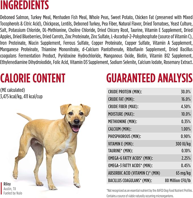 Nulo FreeStyle Adult Dry Dog Food - Salmon & Peas, Premium Grain Free Dog Food with Probiotics for Healthy Gut, Skin and Coat, Natural, High Protein Kibble for Small, Medium and Large Breeds, 26lb Bag