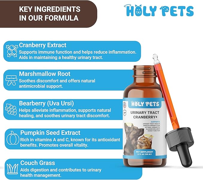 Natural UTI Medicine for Cats & Dogs, Urinary Tract Infection Treatment, Antibiotic Supplement for Pets - Helps with Bladder & Kidney Health, Flow, PH & Overall Function - All Natural