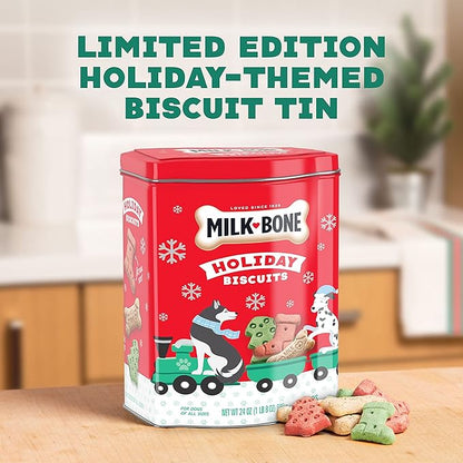 Milk-Bone Limited Edition Holiday Dog Treats, Small Biscuits, 24 Ounce Reusable Tin (Pack of 2)