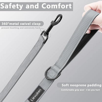 Dog Leash 6ft Long, Double Handle Dog Leash for Safety Control Training, Heavy Duty Dog Leads with Traffic Padded Handles, Reflective Leashes for Small Medium Large Dogs(6ft, Grey)