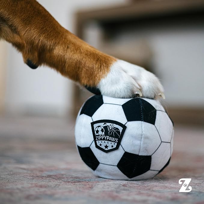 ZippyPaws SportsBallz - Dog Squeaky Toys to Keep Them Busy, Funny Plush for Small, Medium, & Large Dogs, Cute Stuffed Puppy Toy, Pet Products, Gift for All Breeds, Interactive Squeaker - Soccer Ball