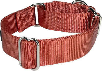 Mikivery Martingale Dog Collar Nylon Adjustable and Safety Training Colourful Comfortable Metal Buckle Pet Collars for Small Medium and Large Dogs(Brick Red,M)