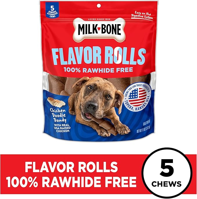 Milk-Bone Flavor Rolls Chicken Doodle Dandy Rawhide Free Dog Treat with Chicken, 5-Count Bag
