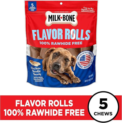 Milk-Bone Flavor Rolls Chicken Doodle Dandy Rawhide Free Dog Treat with Chicken, 5-Count Bag