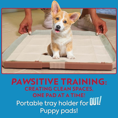 OUT! PetCare Pee Pad Holder Tray, Puppy Pads, Dog Pee Pad Tray, Puppy Essentials, Raised Edges, Portable, Dog Training, Housebreaking Essentials, Cleaning Supplies, Floor Protection, 21x21