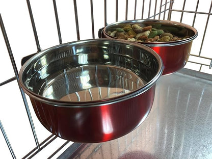 Ellie-Bo Pair of Dog Bowls for Crates, Cages or Pens and 3 Sizes (0.9Ltr Medium, Red)