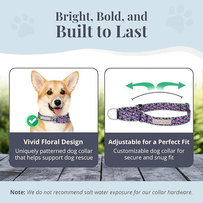 Lucky Love Dog Martingale Dog Collar & Leash - Adjustable, No-Slip, Durable, Comfortable, Soft Webbing, & Stylish Patterned Collar & Leash Set for Male and Female Dogs - Primrose Combo, Small