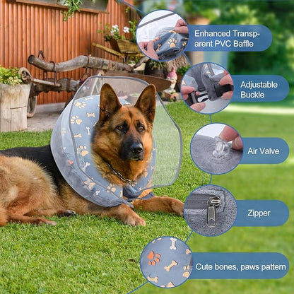 Soft Inflatable Cone Collar for Dog After Surgery, Large Dog Neck Donut Collar with Preventive Adjustable Anti-Licking Soft Pet Puppy Collar for Medium Large Dogs (Gray, L)