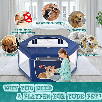 XVISHX 45x45 Inches Hexagonal Type Puppy Playpen, Dog Playpen for Puppies or Small Dogs, Dog Fence Pet Playpen for Indoor & Outdoor, Sturdy Safety Dog Pen with Thickened Fabric, Breathable Mesh