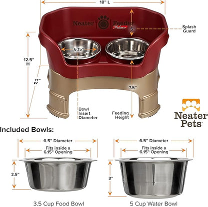 Neater Feeder Deluxe Mess-Proof Elevated Dog Bowls for Medium Dogs (19–40 lbs), 2 Height Adjustable (10” & 12.5”) No-Spill Raised Dog Bowl Stand, Stainless Steel Food Bowl Set, Made in USA, Cranberry