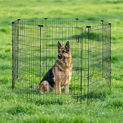 Amazon Basics Foldable Metal Indoor/Outdoor Dog Playpen, Octagonal Exercise Pen, Single Door, 8 Panels, 48 Inch Tall, X-Large, 60 x 60 x 48 Inches, Easy to Assemble, Black