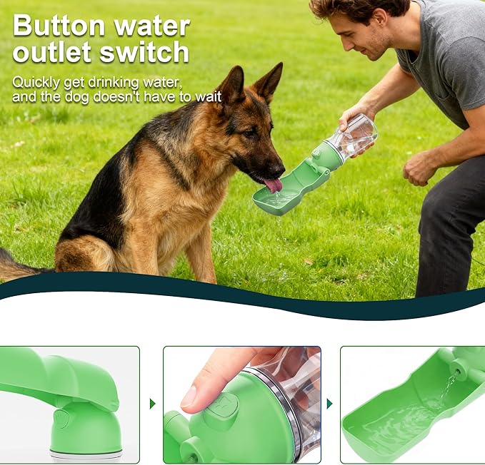 Dog Water Bottle, Portable Leak-Proof Water Dispenser with Drinking Bowl for Dogs and Cats, Travel Puppy Fountain Pet Water Bottle for Hiking Walking Outdoor (A012B-Green)