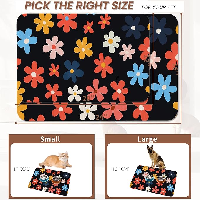 Abstract Groovy Flower Dog Food Mat for Floors,Absorbent Pet Food and Water Bowl Mats,Non-Slip Pet Feeding Mat,Pet Supplies 16" x 24"