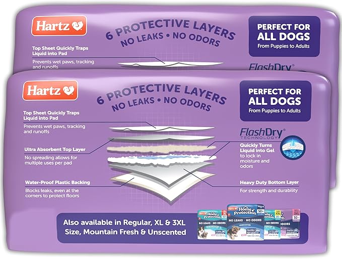 Hartz Home Protection Super Absorbent Odor Eliminating Lavender Scented No Leaks Dog Pads, XXL 80 Count
