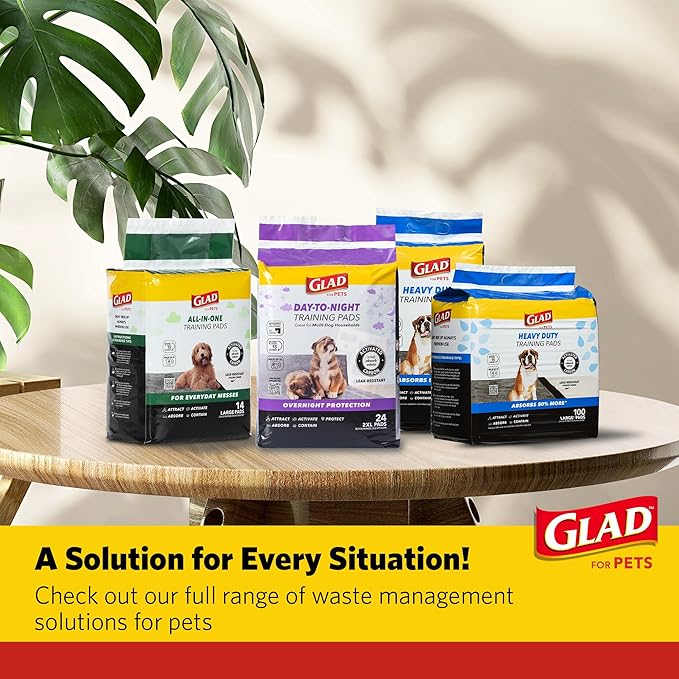 Glad for Pets Day to Night Activated Carbon Puppy Training Pads, Odor Control Disposable Dog Pads with Adhesive and Wall Protection, Leak Proof and Super Absorbent, 30 x 36 Inch, 24 Count - 6 Pack