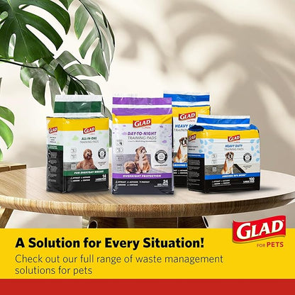 Glad for Pets Day to Night Activated Carbon Puppy Training Pads, Odor Control Disposable Dog Pads with Adhesive and Wall Protection, Leak Proof and Super Absorbent, 30 x 36 Inch, 24 Count - 2 Pack
