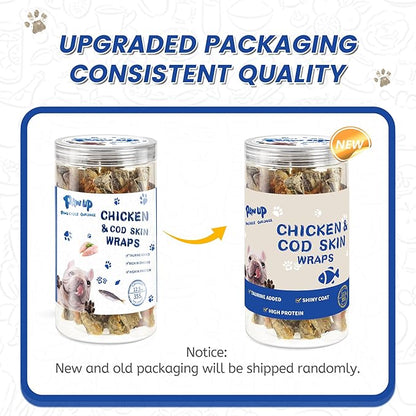 PAWUP Dog Treat Chicken Wrapped Cod Skins, Fish Chews Rolls for Medium Dogs, Healthy, Rawhide-Free, 12.5 oz