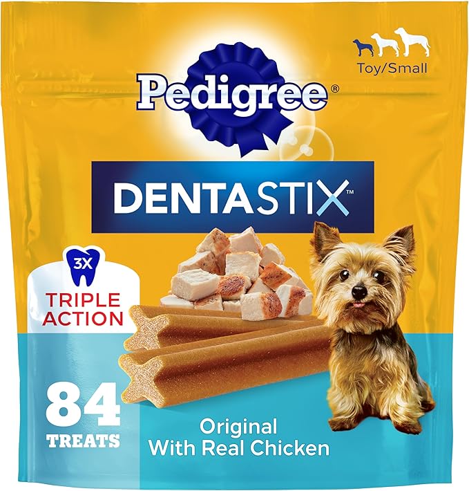 Pedigree Dentastix Dental Chews for Dogs, Small and Toy Breed Dog Treats, Original with Real Chicken, 20.3 oz. Bag (84 Treats Total)