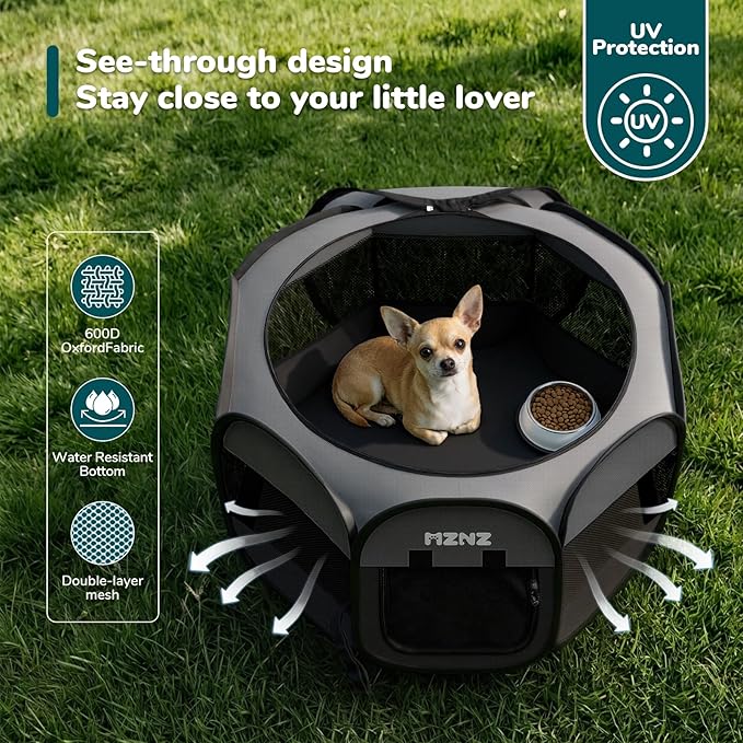 Dog Cat Playpen, Portable Puppy Pet Crate Indoor for Small Dogs Cats Rabbits, Foldable Dog Cage Enclosure for Outdoor, Pop Up Dogs Tent Kennel with Carrying Case, Dark Grey