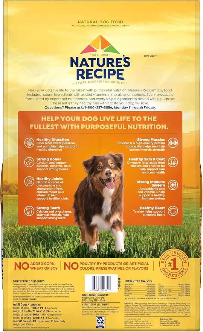 Nature’s Recipe Grain Free Chicken, Sweet Potato & Pumpkin Recipe Dry Dog Food, 24 lb. Bag