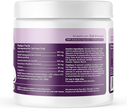 Fera Pets Dog Calming Chews - Helps Manage Everyday Stress & Separation - Promotes Relaxation - Ashwagandha & Priome® Mental Wellbeing Postbiotic Blend - 30 Soft Chews