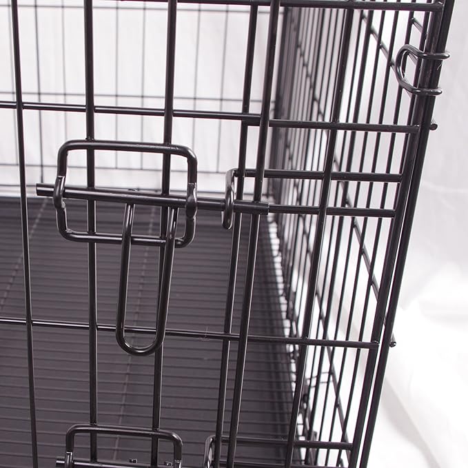 Durable, Foldable Metal Wire Dog Crate with Tray, Single Door, 30 x 19 x 21 Inches, Black