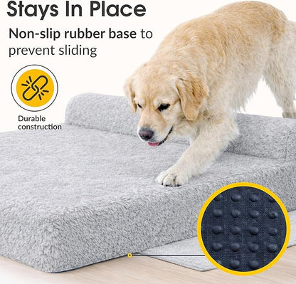 KOPEKS Orthopedic Memory Foam Dog Bed 7" Inch Thick Extra Large Dog Bed with Pillow Fluffy Grey 50"x34"x10" Includes Waterproof Liner & Durable Removable Cover with Smart Design