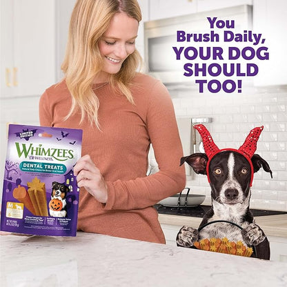 Wellness WHIMZEES Fall Dog Dental Treat, Autumn Halloween Seasonal Gift, Chews, Freshens Breath, Medium Size, 6.3 oz Bag, 6 Count