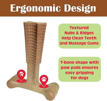 SPOT Bam-Bones Plus T-Bone Dog Chew Toy, Bamboo Fiber & Nylon, Chicken Flavor, Durable Non-Splintering Chew for Moderate to Aggressive Chewers, Dogs 30-60 lbs, 6 Inch