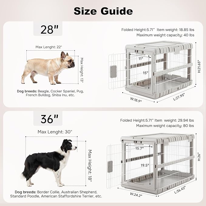 ZOMISIA Collapsible Dog Crate for Dogs - 28" L Heavy Duty Dog Kennel No Tools Required with 4 Sides Steel Foldable Cage for Dogs Indoor Furniture, Portable Carrier with 2 Smooth Wheels, Beige
