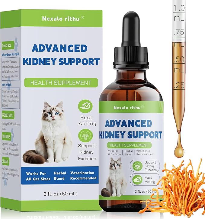 Cat Kidney Support, Kidney Support Supplement for Cats – Vet-Formulated Herbal Liquid with Rehmannia & Cordyceps to Help Support Healthy Kidney Function, Hydration, Appetite & Energy Level
