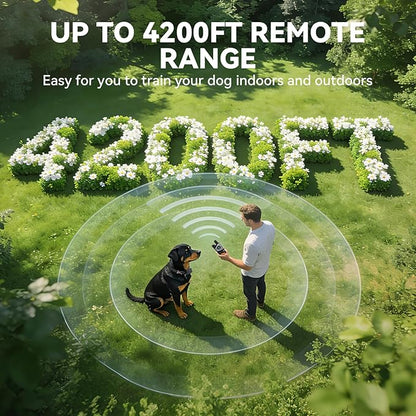 CanineJoy Dog Shock Collar and Automatic Bark Collar - 2-in-1 4200FT Dog Training Collar with Remote Control, Waterproof Electric Collar with 4 Training Modes, Security Lock, Rechargeable E-Collar