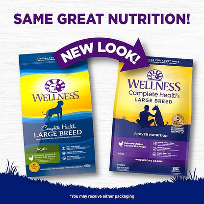 Wellness Complete Health Large Breed Adult Dry Dog Food, Wholesome Grain Kibble, Natural, Chicken and Brown Rice Recipe, 15 lb Bag