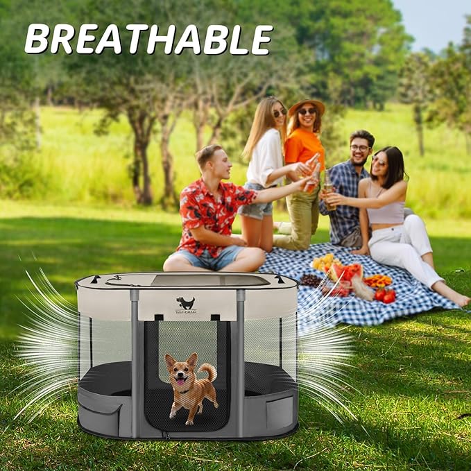 Rest-Eazzzy Dog Playpen, Foldable Kitten Playpen for Medium Dogs, Portable Pet Puppy Playpen with Removable Shade Cover, Indoor Outdoor Travel Camping Use for Small Pets with Carrying Case (S, Grey)