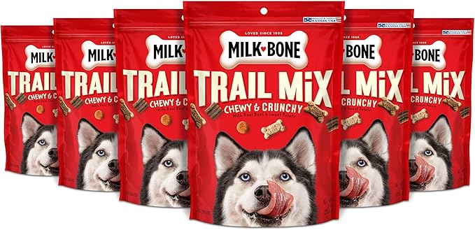 Milk-Bone Trail Mix Dog Treats, Real Beef & Sweet Potato Flavor, 9 Ounces (Pack of 6)