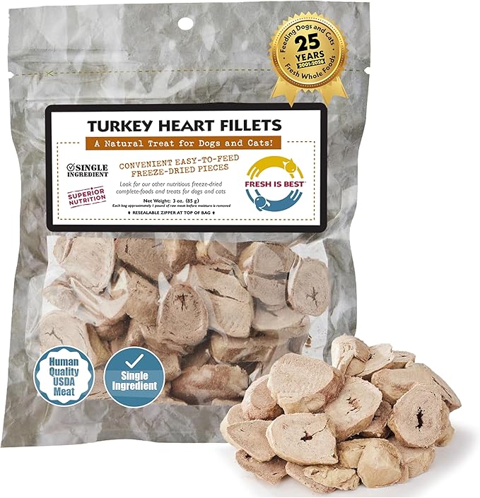 Fresh Is Best Turkey Heart Fillets Freeze Dried Dog Treats – Raw Freeze Dried Treats for Dogs & Cats in Resealable Zipper Bag – High-Protein Single Ingredient – Made in the USA