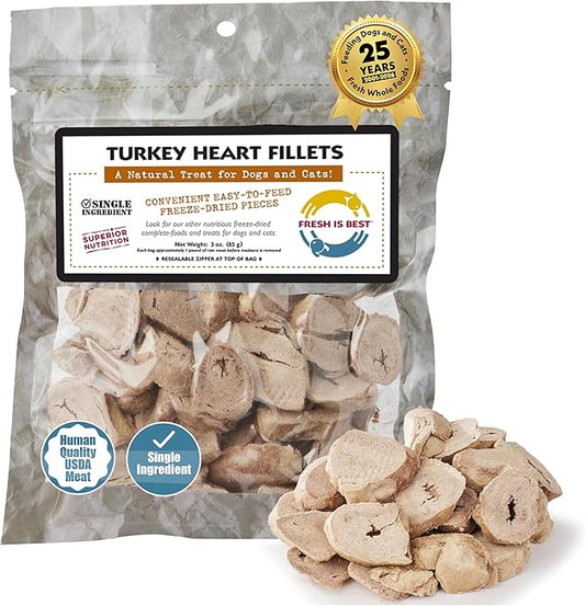 Fresh Is Best Turkey Heart Fillets Freeze Dried Dog Treats – Raw Freeze Dried Treats for Dogs & Cats in Resealable Zipper Bag – High-Protein Single Ingredient – Made in the USA