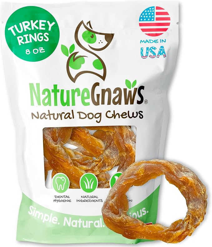 Nature Gnaws USA Turkey Tendon Rings for Dogs (8oz) - Delicious Grain Free Reward Snack for Small, Medium & Large Breeds - Premium Natural Dog Chew Treats
