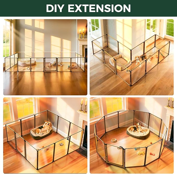 FXW AuraSpace Pro Acrylic Indoor Dog Playpen, Heavy-Duty with Metal Frame, 32" Height 12 Panels for Small and Medium Dogs, Walnut│Patented