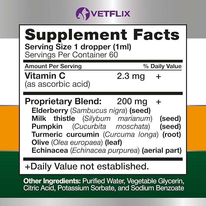 Allergy and Immune Drops for Dogs, Cats, Puppies and Kittens - Natural Supplement with Turmeric and Milk Thistle - Seasonal Allergy Relief and Immune Support - 2 Fl Oz