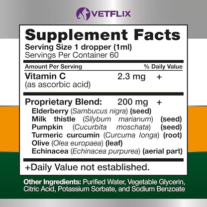 Allergy and Immune Drops for Dogs, Cats, Puppies and Kittens - Natural Supplement with Turmeric and Milk Thistle - Seasonal Allergy Relief and Immune Support - 2 Fl Oz
