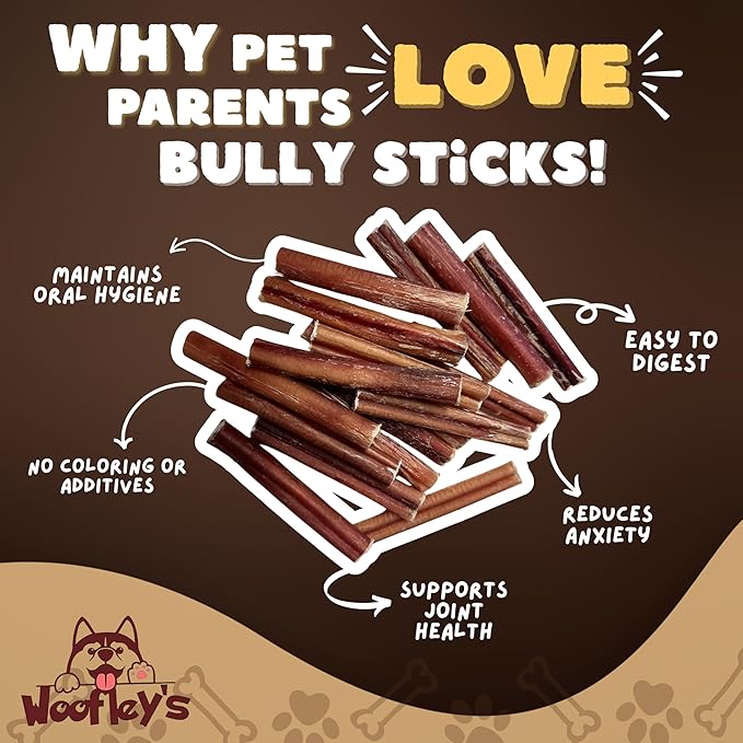 Woofley's 4-5" Bulk Bully Sticks - (50 Count) - Bully Sticks for Dogs - Long Lasting Dog Chews