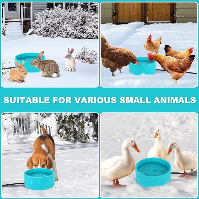 Large Heated Water Bowl for Dog & Cat, Waterproof Heated Pet Bowl Heater for Chickens Rabbit Livestocks, Heated Bird Bath for Winter, 108 OZ 30 Watts