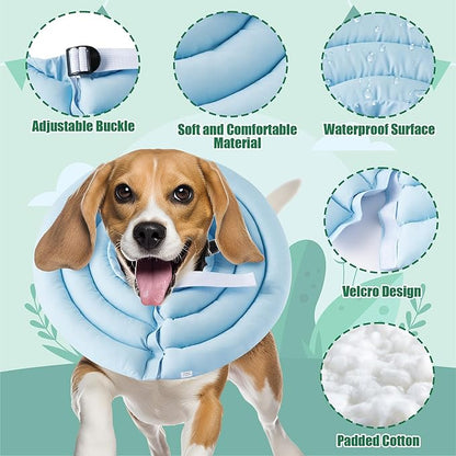 Soft Dog Cone Collar - Adjustable Recovery Cone for Medium Large Dogs After Surgery to Stop Licking, Waterproof Elizabethan Protective Neck Donut Collar Alternative for Pet (Blue, L)