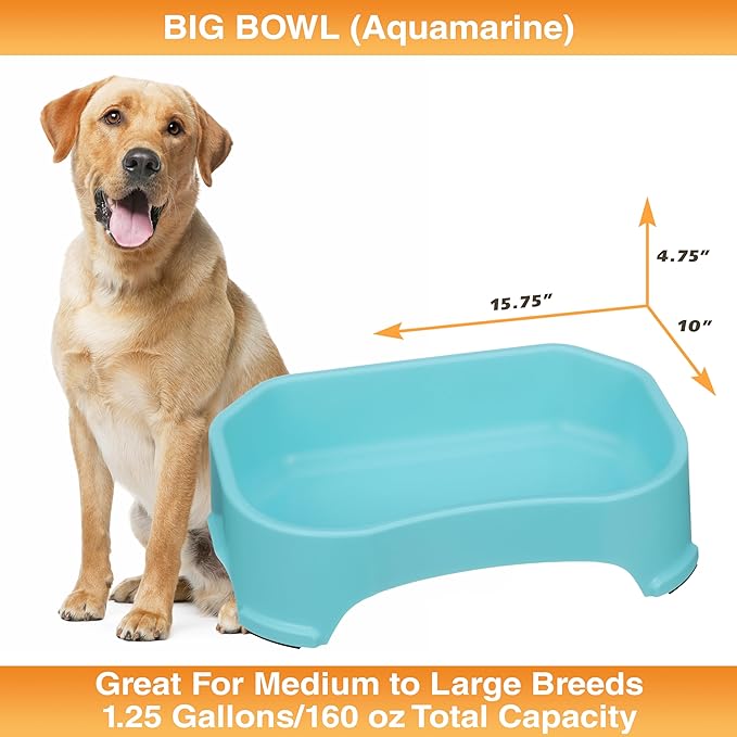 Neater Pet Brands Extra Large Water Bowl for Dogs, Outdoor Dog Water Bowl (1.25 Gallon XL Capacity), Big Trough Style Food Dish for Indoors or Outside, No Spill Large Dog Bowls, Aquamarine